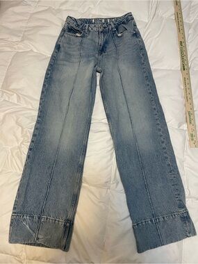 Wide leg front seam pin tuck long tall jeans Sz